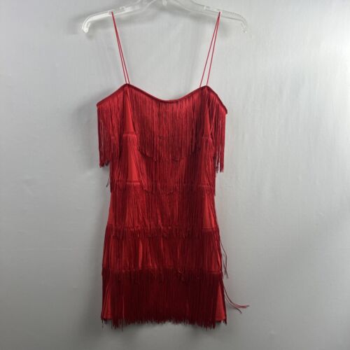 Thirty Thirty slip Dress Womens Fringe size Large Red Mini Cowgirl Holiday