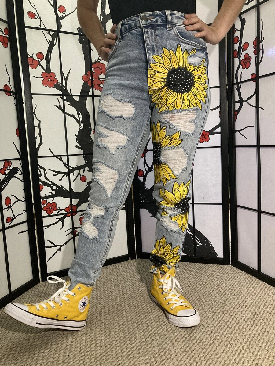 Hand painted Sunflower jeans