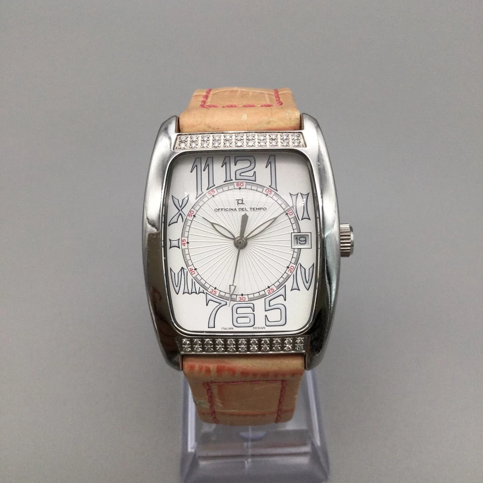 Женские часы Officina Del Tempo Tank 31 мм серебристые блестящие дата новый аккумулятор - Изображение 2 из 4