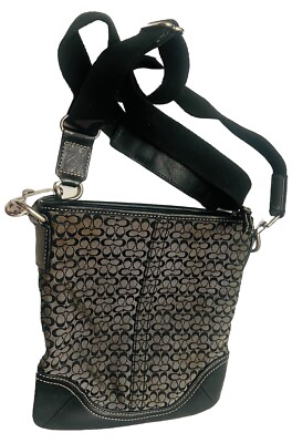 COACH SIGNATURE CROSSBODY SHOULDER BAG BLACK LEATHER TRIM