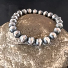 Native American Navajo 8mm Beads 7”Sterling Silver Stretch Bracelet 99087