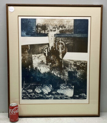 Artist Proof A/P Wood Frame & Matt Print  Cascade I  Pencil Signed 28 x33  Boats