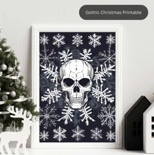 Skull Snowflake Gothic Christmas Printable Digital Wall Art Decor Christmas Gift