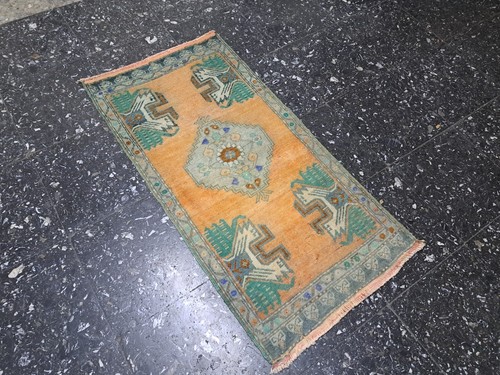 Turkish Handmade Wool Rug, Doormat Vintage Rug, Outdoor Home Gift, 1.7 x 3.3 ft