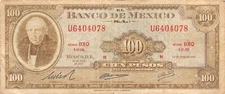 Mexico  100  Pesos  18.7.1973  Series  BXQ  Prefix U  Circulated Banknote  N #25