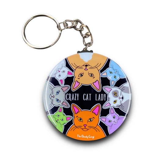 Crazy Cat Lady Keychain Handmade Retro Pet Portrait Art Gift Accessory - Picture 9 of 15