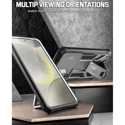 For Galaxy S24 Plus Case with Screen Protector, Rugged Cover w/Stand Gun metal