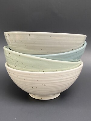 4 Sango Siterra Cereal Soup Bowls 5-7/8 Speckled Stoneware Ivory Gray Green Blue