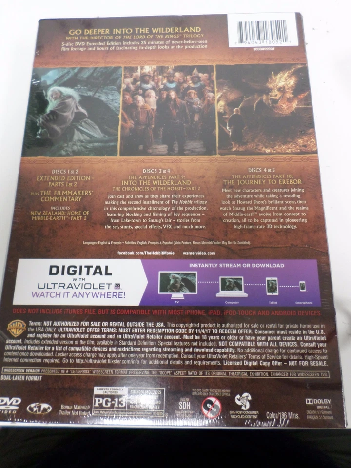 DVD The Hobbit: The Desolation Of Smaug (Extended Edition) 5-Disc Set NEW SEALED - Image 2 of 2