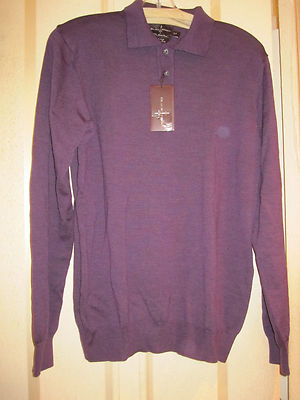 NWT Black/ Brown Handsome 1826 Eggplant Merino Wool Collared Sweater- Small 