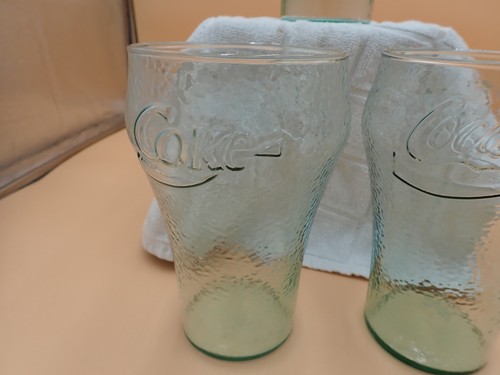 3 Large Vintage 36 oz Green Tinted Pebbled Glass Coke Coca Cola Drinking Glasses - Picture 3 of 5