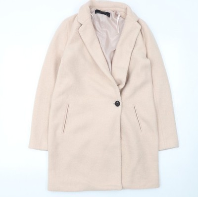 Zara Basic Damen Mantel Beige Wollmischung Mittellang XS