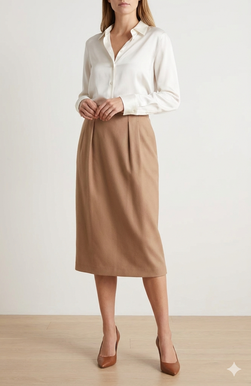 JONES NEW YORK Pencil Skirt Women’s 14W Tan 100% Wool Midi Length
