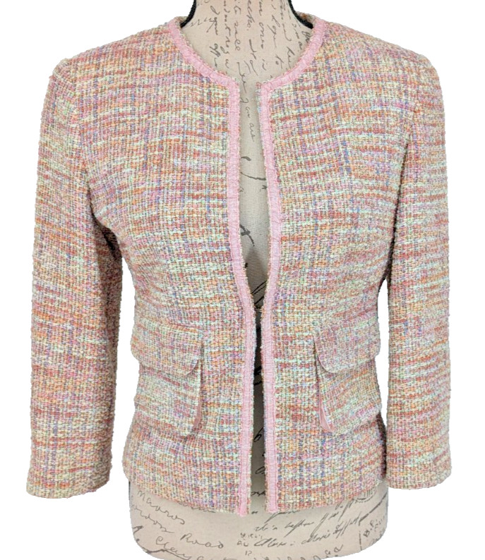 EXPRESS Pink Multi Pastel Tweed Blazer SIZE 8 Cotton Blend Business Worship Nice