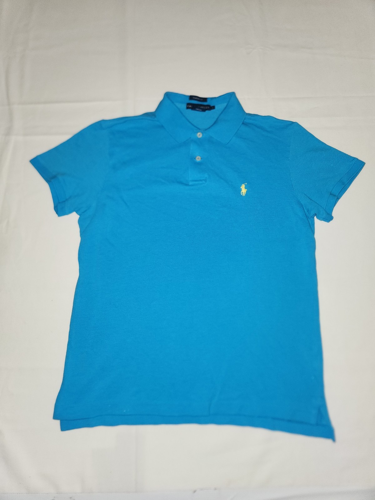 Polo Ralph Lauren Uomo Blu Camicia Personalizzata Taglia Large Bianco Maglia Pony
