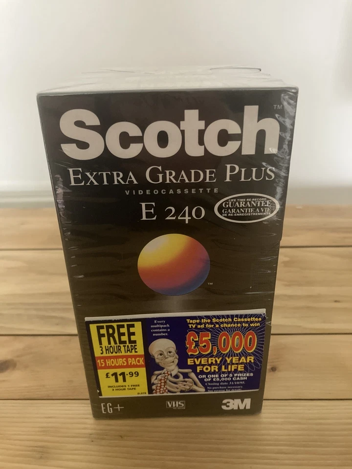 3M Scotch E240 E180 Extra Grade Plus Video Cassette VHS Tapes New & Sealed Pack - Image 2 of 3