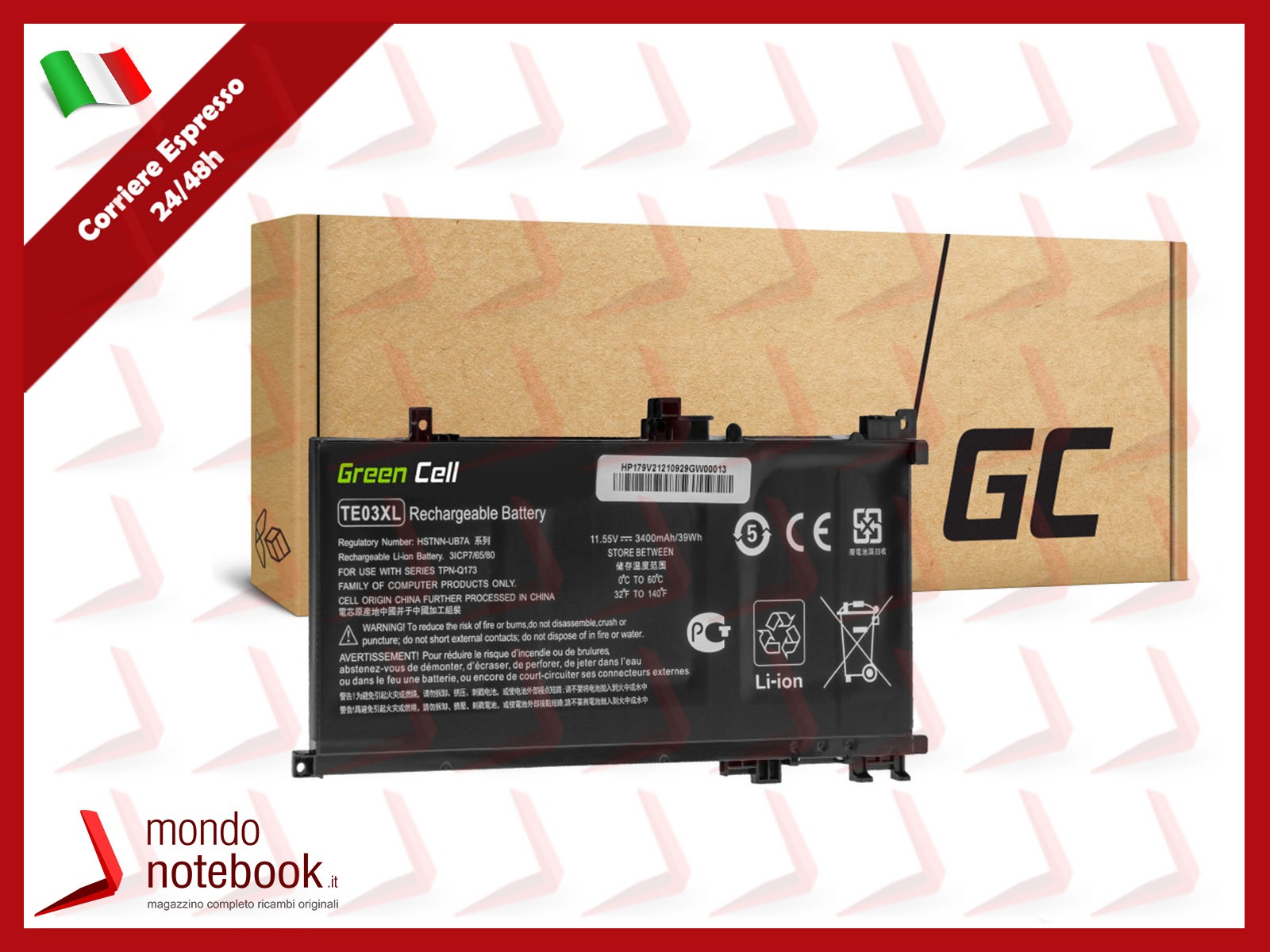 Batteria Green Cell HP 11,55V 3400mAh 15-BC029TX 15-BC304UR 15-AX033TX