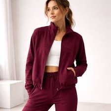 Lululemon Burgundy Full Zip Lightweight Jacket Size 8 Drawstring Hem Athleisure