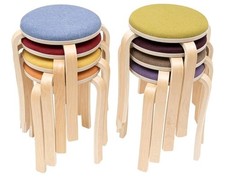 Set of 8 Stacking Wooden Stools Stackable Stools Upholstered Round Multi-Use Set