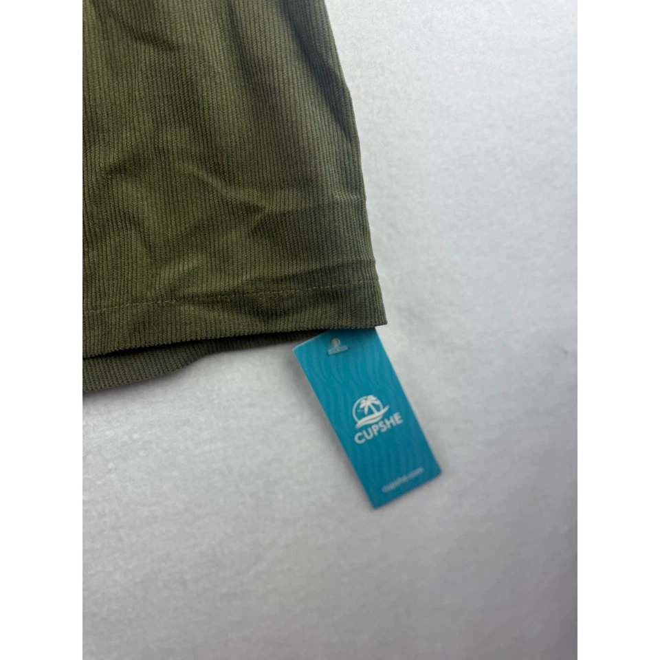 Cupshe 女式连身裤连衣裙橄榄绿色灯芯绒无袖迷你 L 码 — 第 4/4 张图片