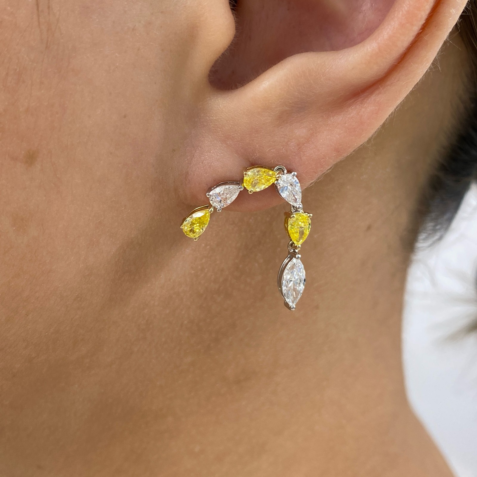 14K Yellow Gold Stud Earrings Pear;marquise Labcreated Diamond 2.4ct F/VS