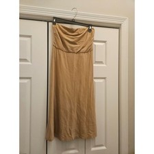 Ralph Lauren Womens Strapless Midi Dress Tan Cotton Jersey Tube Dress Size M