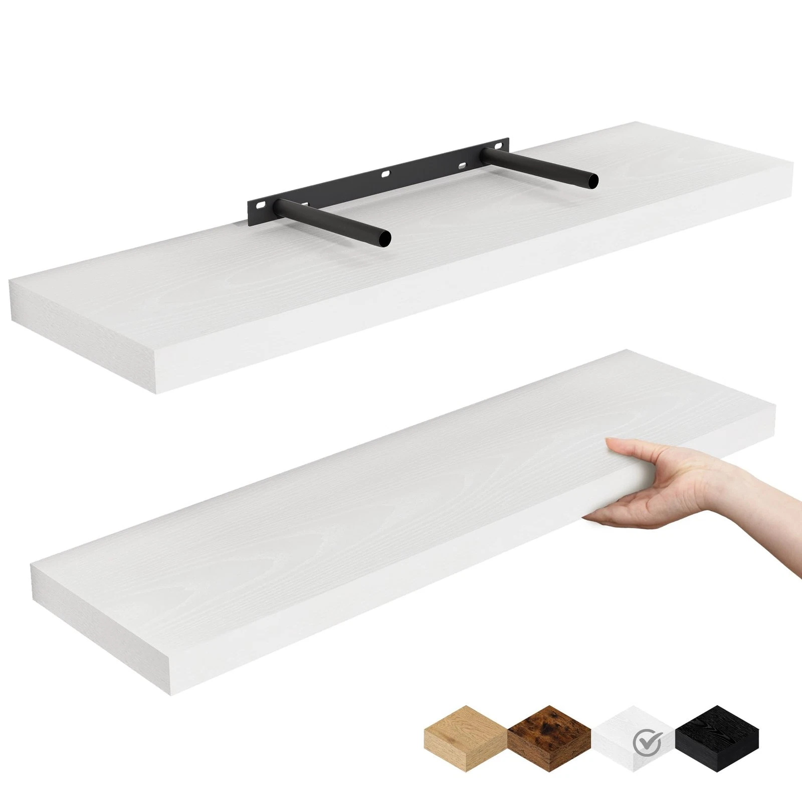 2 PCS Floating Shelves Wall 24 Inch Rustic Wood Deep Mounted Storage White