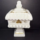 Westmoreland Vtg Wedding Box Hand Painted White Milk Glass Grape Vine 1950’s