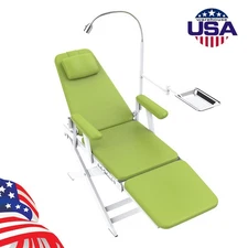 Ergonomic Dental Portable Folding Chair+LED Light Adjustable Height Green