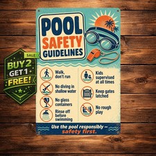 Mounted Pool Rules Design Metal Sign Outdoor Swimming Area Wall Art