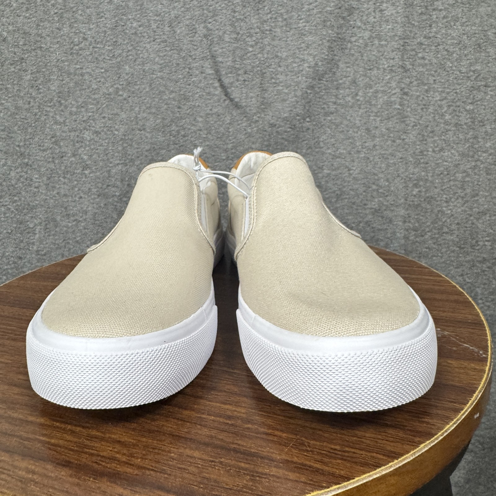 SAOLA Scarpe J Crew slip on uomo taglia 9 tela marrone suola bianca sneakers casual skate nuove