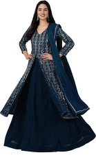 Women'S Georgette Anarkali Front Slit Indian Pakistani Kurta Lehenga Suit Set