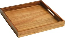 13 inch Acacia Wood Square Serving Tray Decorative Platter W/ Handles Breakfast