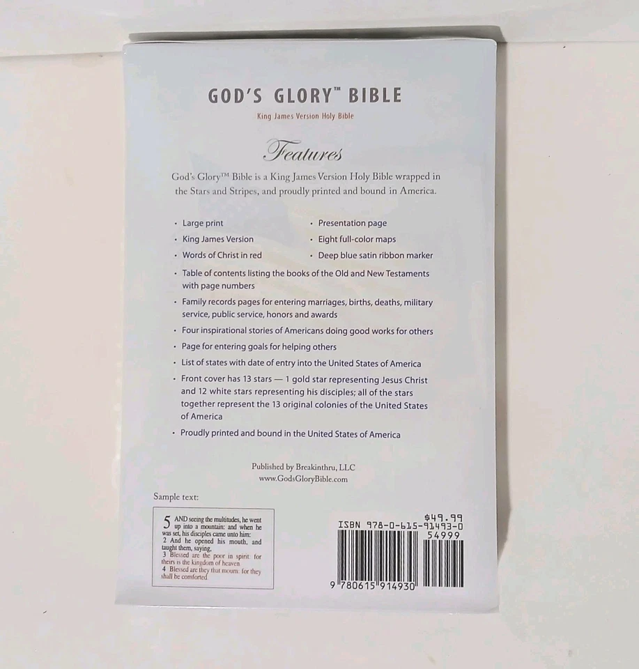 God's Glory Holy Bible KJV First Ed. Stars & Stripes Large Print Red Letter USA - Image 4 of 4
