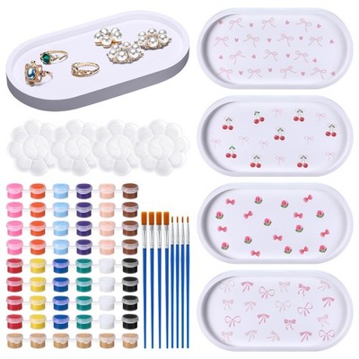 4 Set Ceramics to Paint Oval Jewelry Tray Ready to Paint Your Own Ceramic Rin...