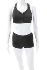 Falke Womens Textured Zip Criss Cross Tank Sports Bra Mini Shorts Set Black Size