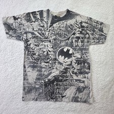 VTG AOP All Over Print Batman Graphic Gray Shirt Sz M Y2K Comic Collage FifthSun