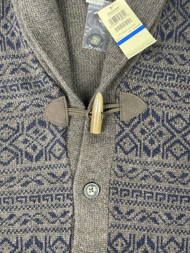 Haggar Cardigan Men's XL Wool Blend Fair isle Toggle Long Sleeve Brown, NWT - Picture 11 of 15