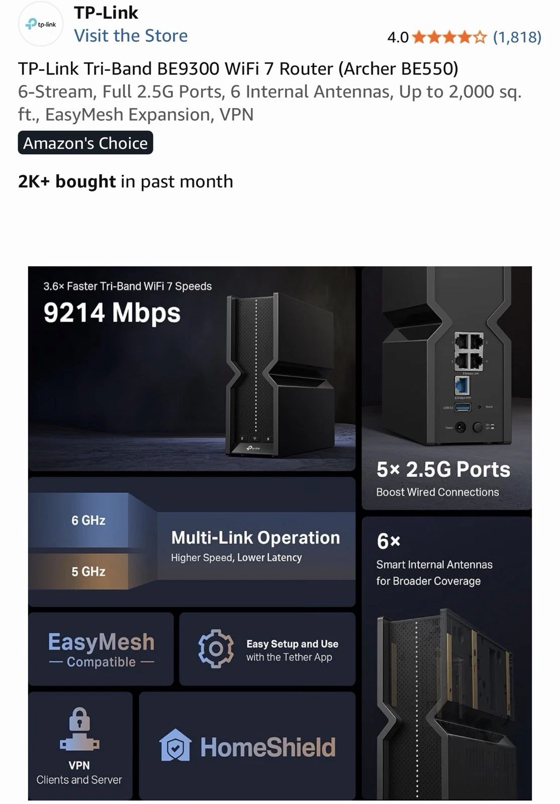 TP-Link Archer BE550 BE9300 Tri-Band WiFi 7 Router 6-Stream 2.5G Ports New image 2