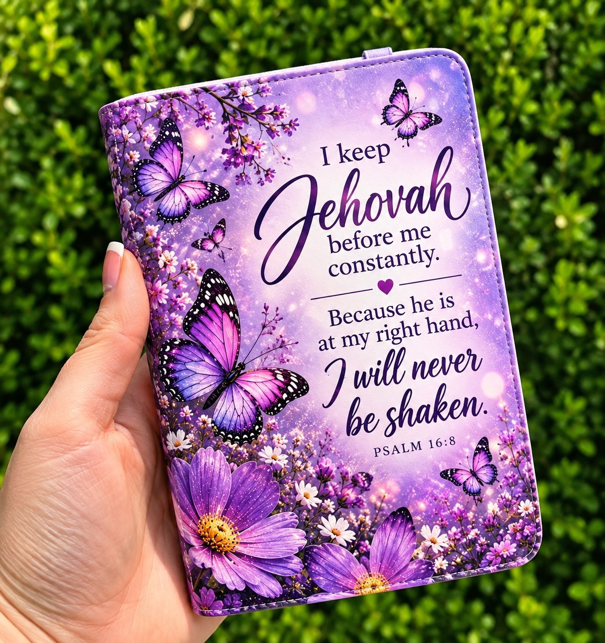 JW Mini Tract Holder - I Will Never Be Shaken - Personalize - Purple