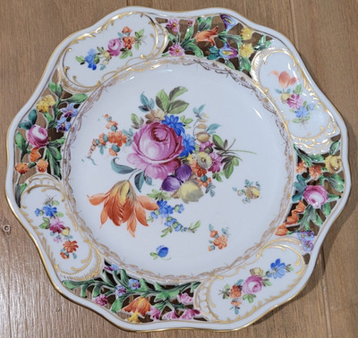 Antique Carl Thieme Reticulated Plate Porcelain Dresden Floral Hand Painted
