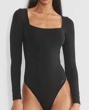 Aritzia Black Long Sleeve Square Neck Bodysuit One Piece for Women