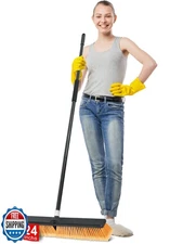PBHEPJ 24 Inchs Push Broom Outdoor Heavy Duty, Shop Broom with 60" Long Bandl