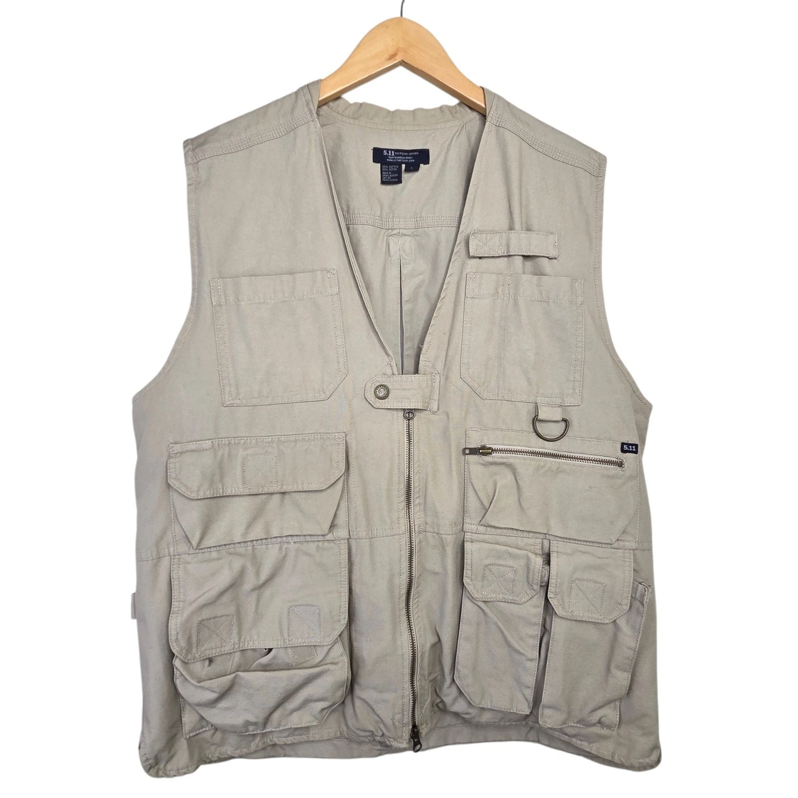 5.11 Tactical Mens Khaki Cotton Canvas Utility Multi Pocket Cargo Vest Size L