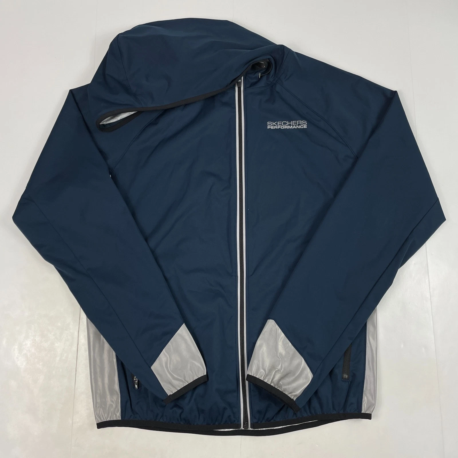 Sketchers Jacket Men Medium Blue Go Shield Performance Hooded Hiking Fishing Run