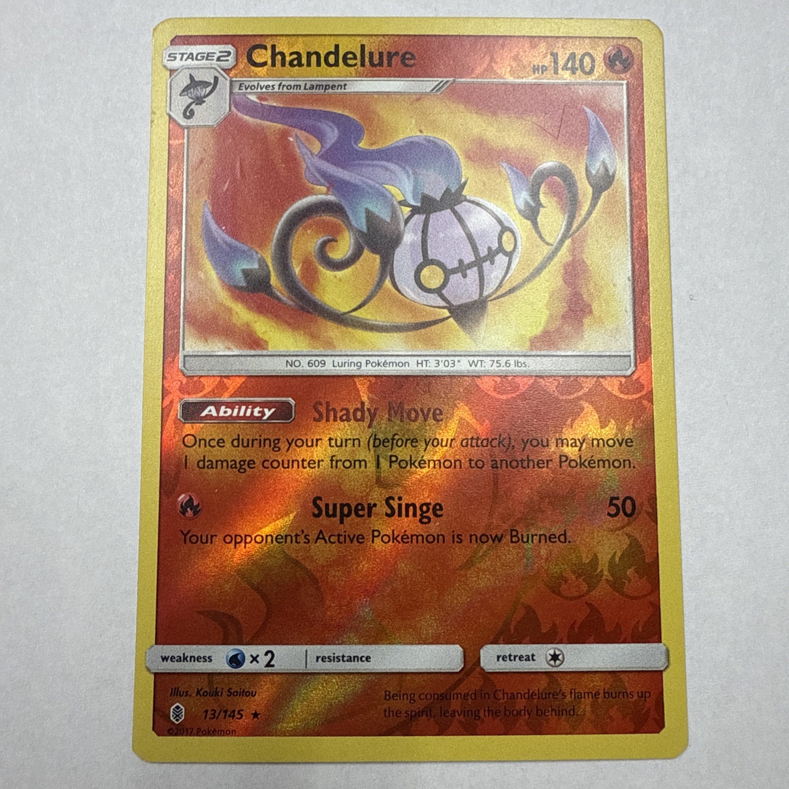 Chandelure Sun and Moon Guardians Rising 13/145  Reverse Holo Pokemon Card