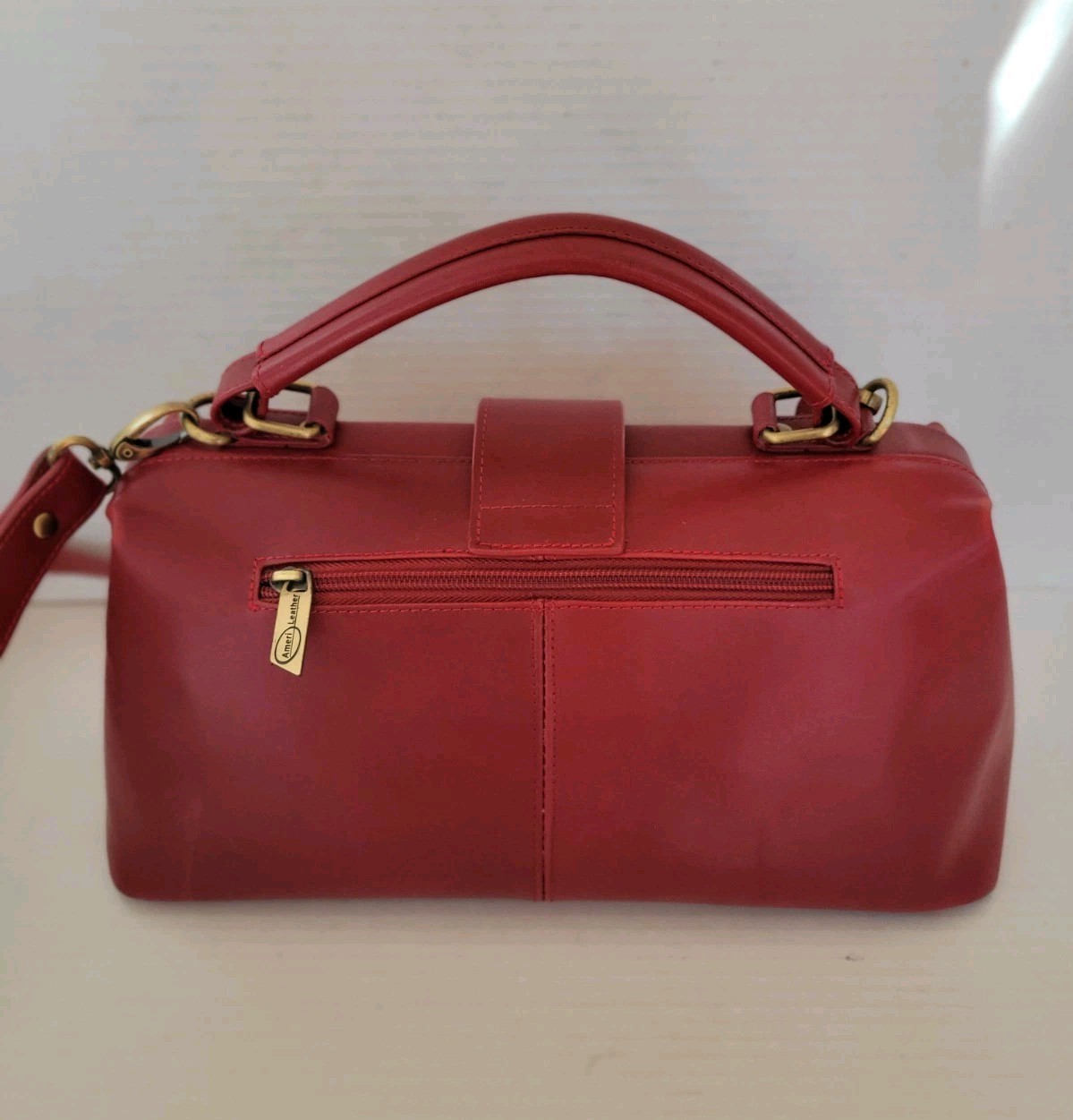 Ameri Leather Red Doctors Bag Handbag Crossbody P… - image 3