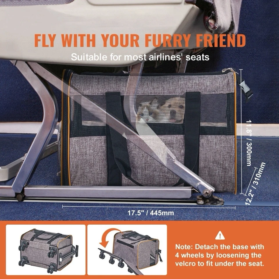 Transportador de mascotas con ruedas aprobado por la aerolínea 22 libras gris Foto 2 de 4