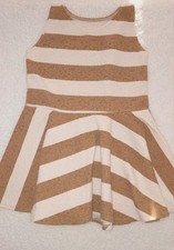 Girls Sleeveless Striped Fit  Flare Dress Brown White Knee Length