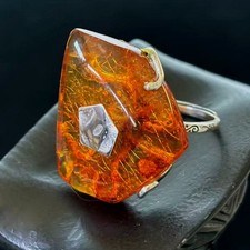 VTG Natural Transparent Baltic Amber Ring Sterling Silver, Size 7.5 adjustable